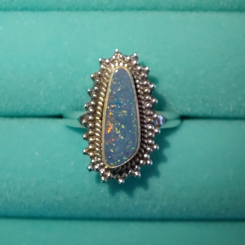 Sterling Silver Australian Opal Teardrop Ring Size 6.75 - Picture 5 of 14